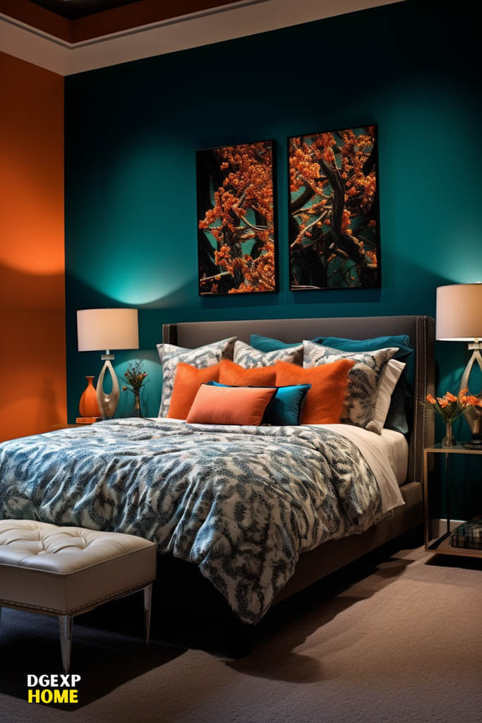 Teal &Amp; Orange Tranquil Bedroom