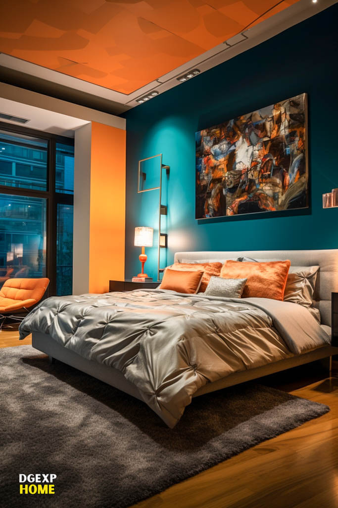 Teal &Amp; Orange Urban Bedroom