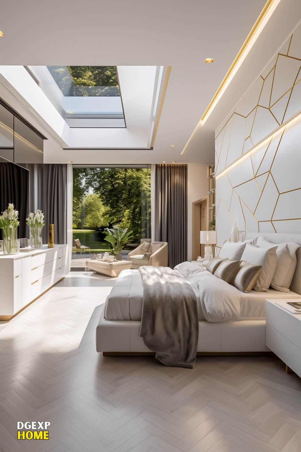 White And Gold Modern Master Bedroom