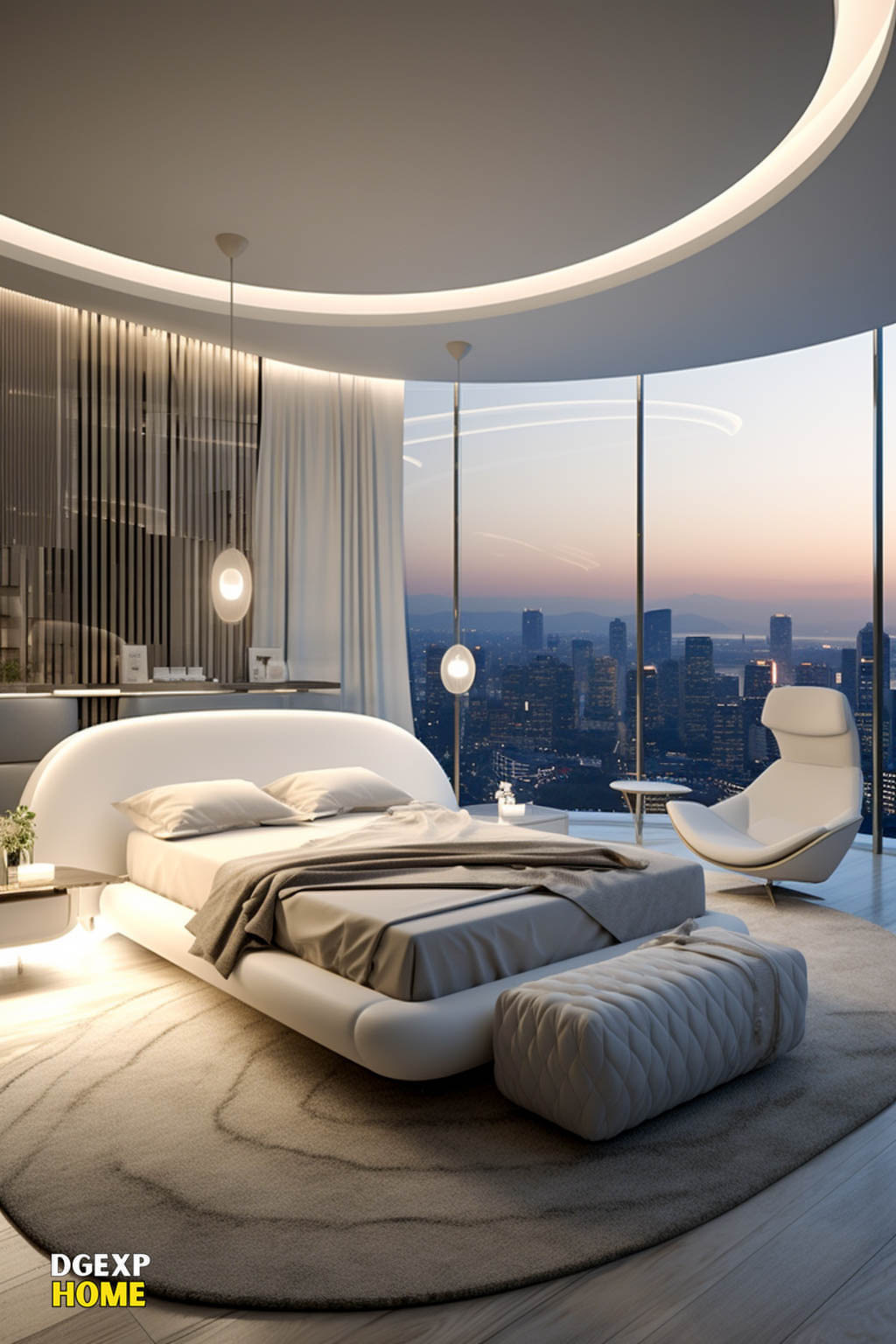 White And Silver Modern Master Bedroom