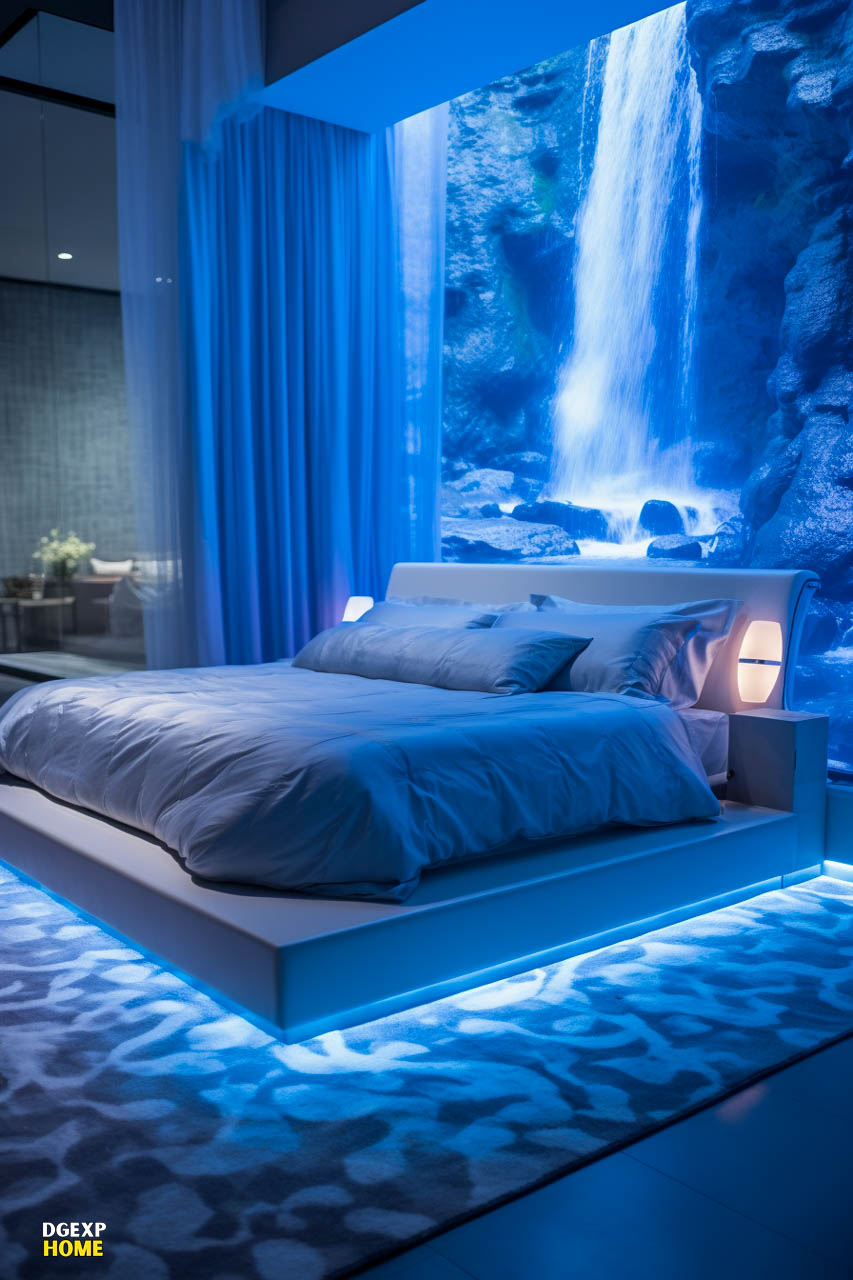Medium Blue Minimalist Waterfall Theme Bedroom