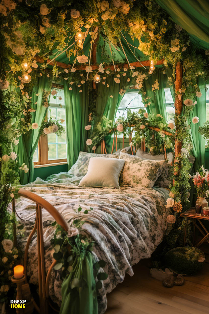 Green Floral Woodland Cottagecore Bedroom