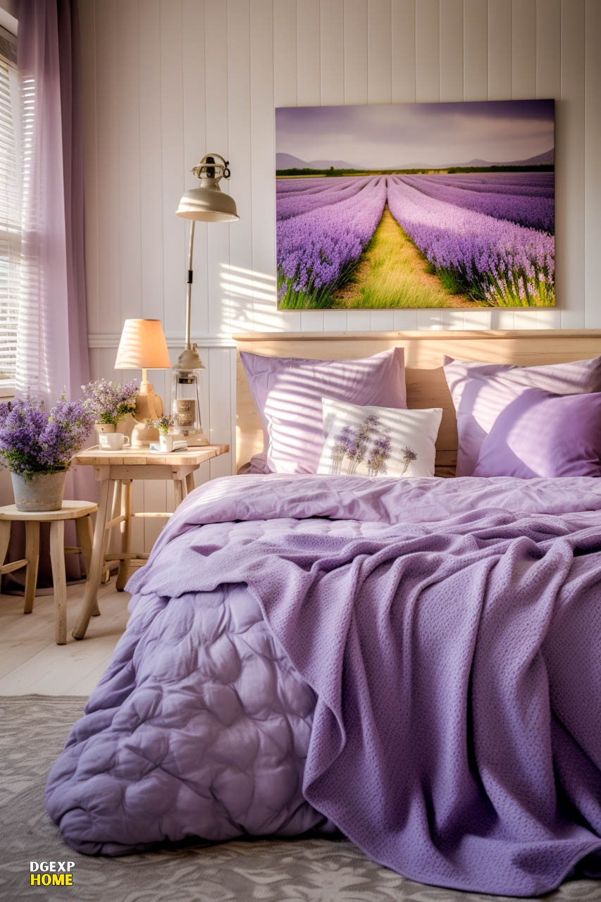 Large Purple Farmhouse Bedroom