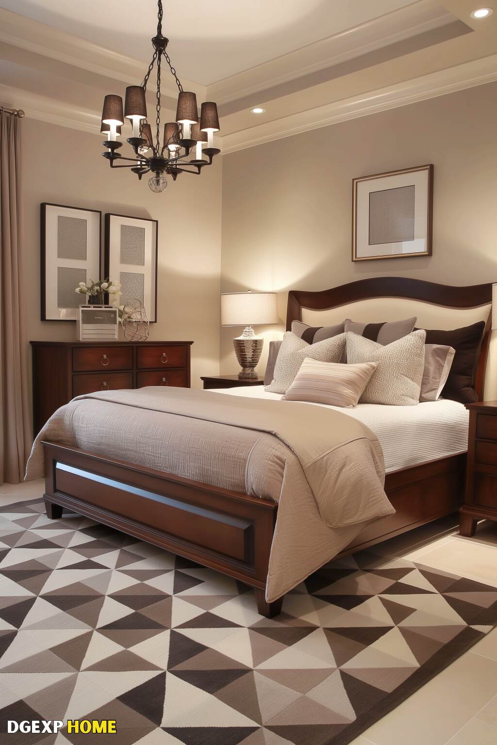 Classic Biedermeier Bedroom With A Traditional Wooden Bed And Modern Decor.