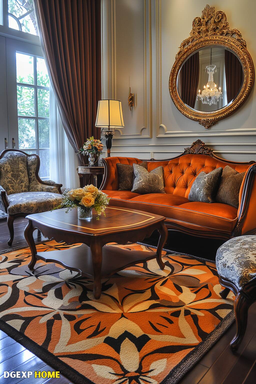 Opulent Art Nouveau Living Room Corner With Intricate Woodwork, Luxurious Upholstery, And Elegant Furnishings.
