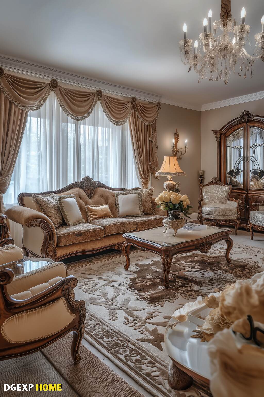 Cozy Art Nouveau Living Room Nook With Plush Seating, Elegant Decor, And Soft, Neutral Tones.