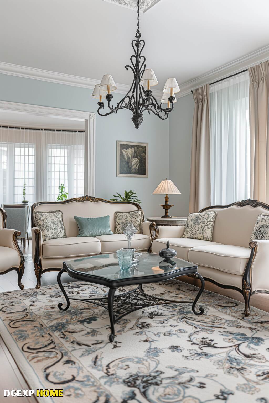 Serene Art Nouveau Living Room With Soft Hues, Detailed Craftsmanship, And Elegant Furniture.