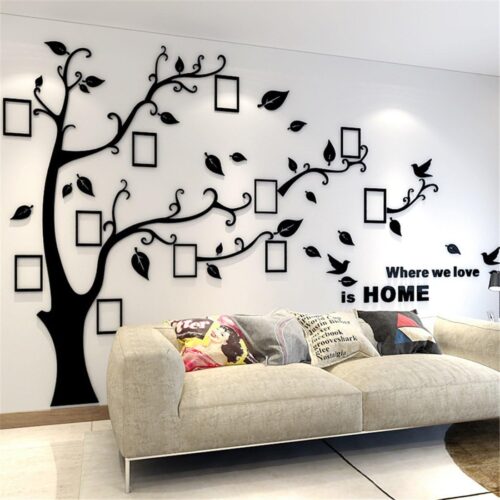 3D Diy Tree Wall Sticker With Photo Frames, Black