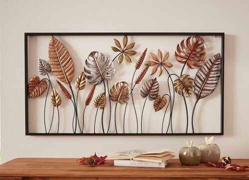3D Metall Wandkunst - Blätter, 90X45 cm, dekorativ