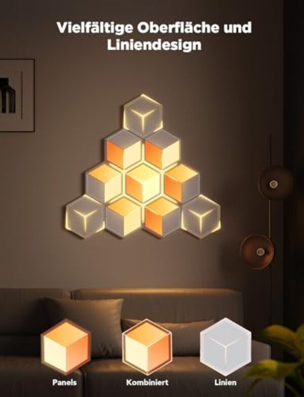 3D RGBIC Hexagon Wall Light, 129 LEDs, Wi-Fi, 10 Panels