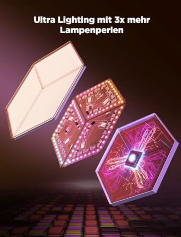 3D RGBIC Hexagon Wall Light, 129 LEDs, Wi-Fi, 10 Panels