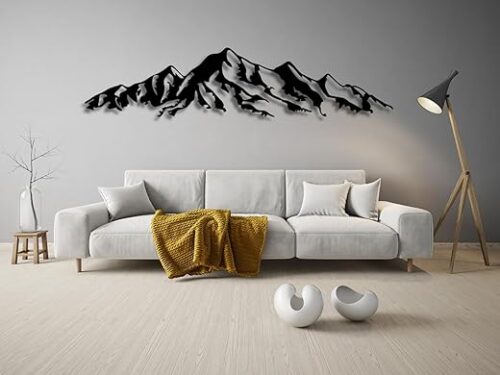 3D Wooden Mountains Wall Art - Black Gold Modern Decor