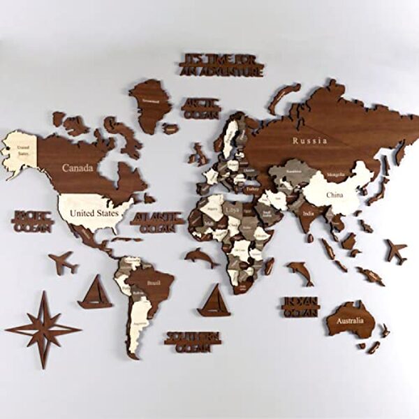 3D Wooden World Map Wall Art