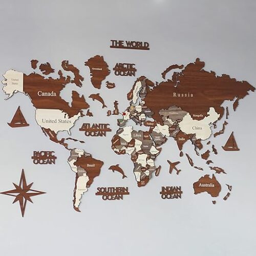 3D Wooden World Map Wall Art