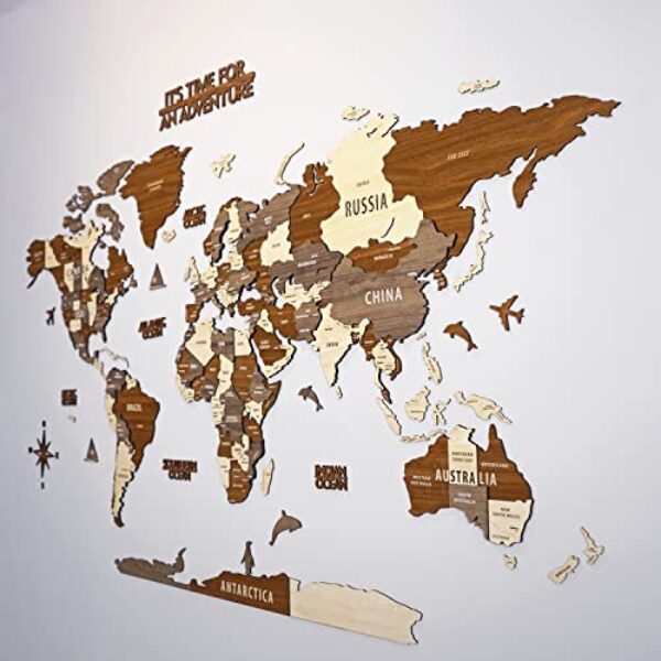 3D Wooden World Map Wall Decor