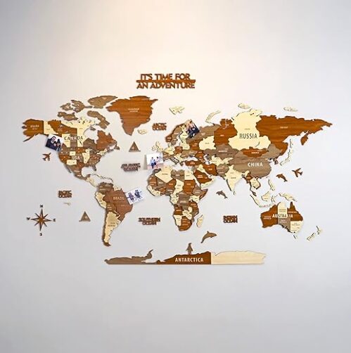 3D Wooden World Map Wall Decor