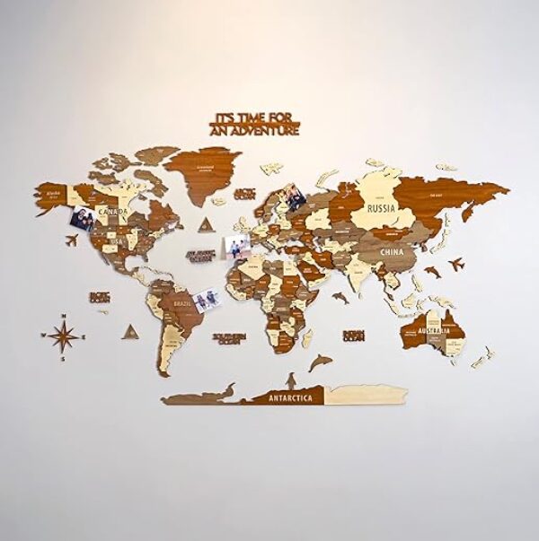 3D Wooden World Map Wall Decor