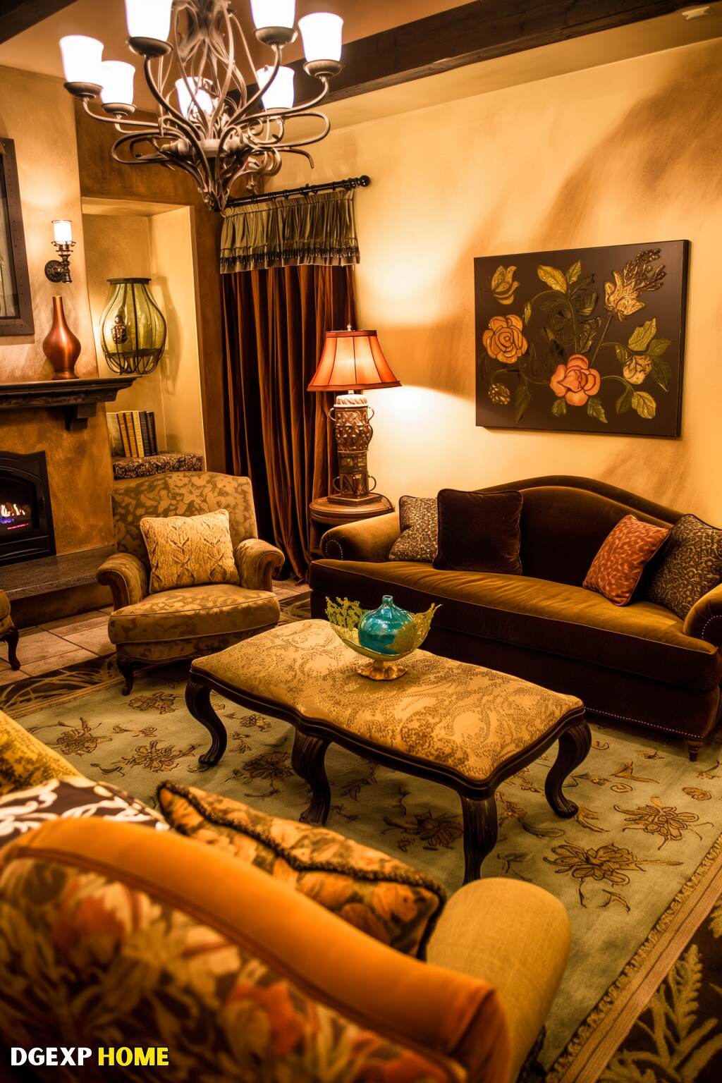 Warm Art Nouveau Living Room With Rich, Earthy Tones And Classic Furniture.