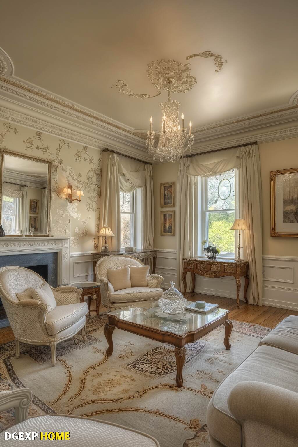 Bright Art Nouveau Living Room With Soft Colors And Delicate Furnishings.