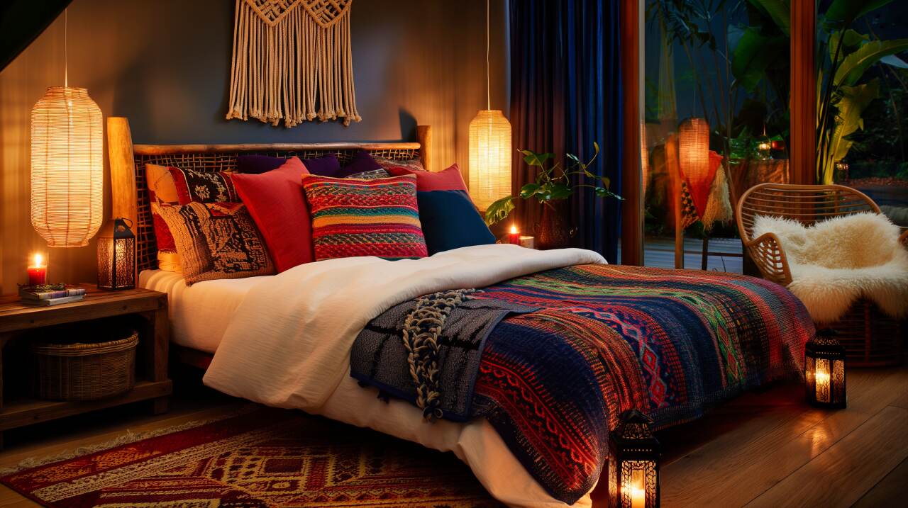 Bohème-Schlafzimmer mit globalen Einflüssen