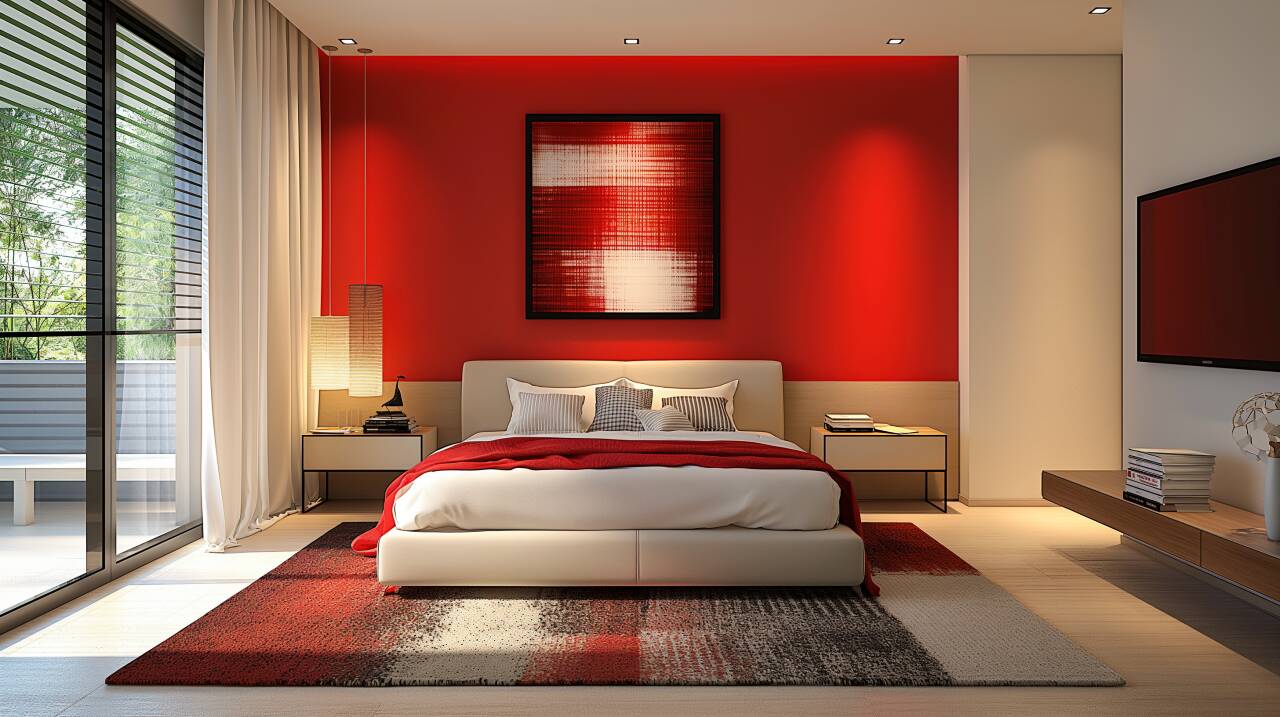 Bold Modern Red Accent Wall Schlafzimmer