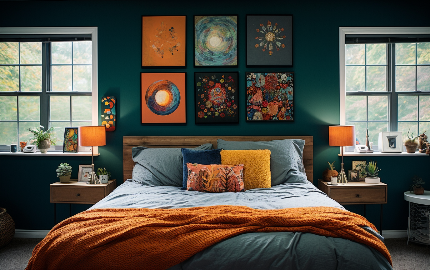Gallery Wall With Diverse Art Pieces In A Boho Bedroom