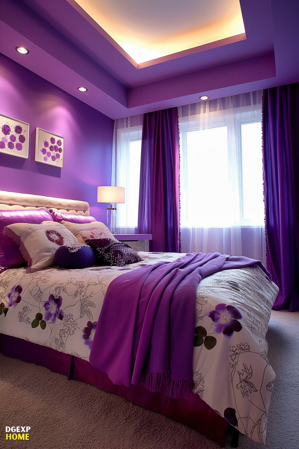 Romantisches lila Schlafzimmer mit floralen Akzenten 2
