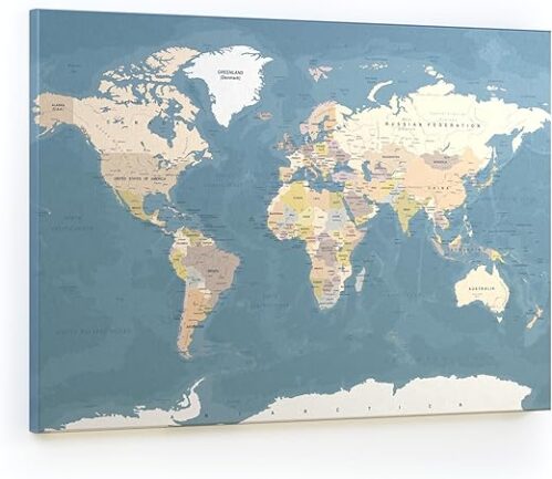 Allboards World Map Magnetic Canvas Board