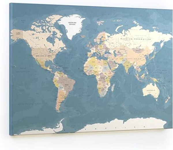 ALLboards World Map Magnetic Canvas Board