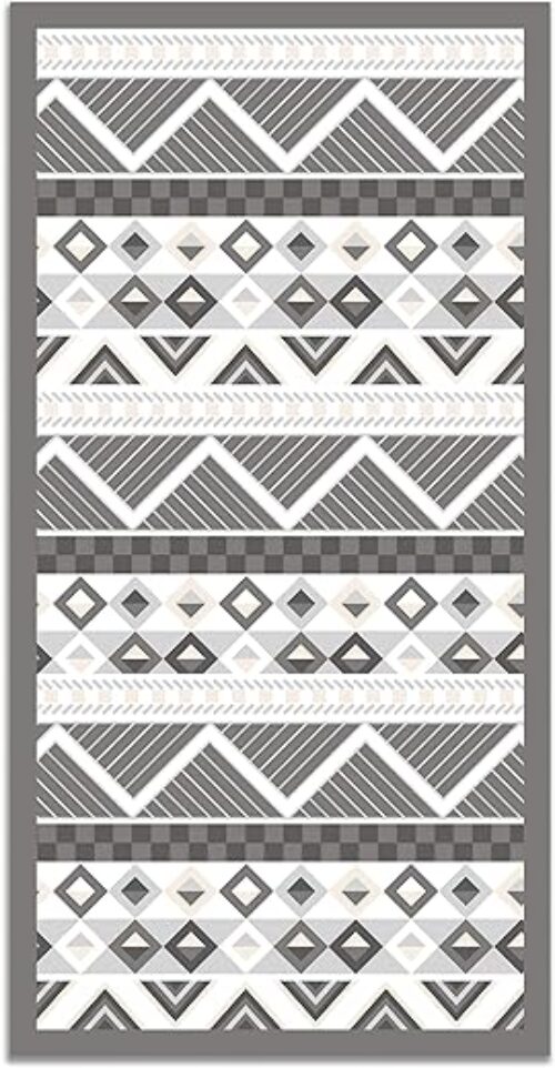 Aztec Grey Vinyl Kitchen Rug - Washable, Non-Slip