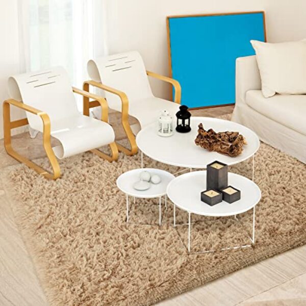 Beige Extra Soft Shaggy Rug, Non-Slip 15x20 cm