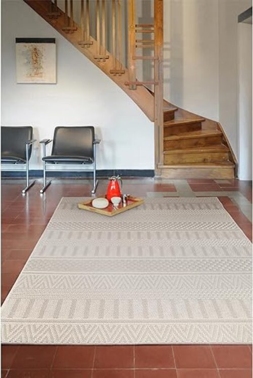 Beige Striped Outdoor Rug - 120X170 Cm, Flatweave