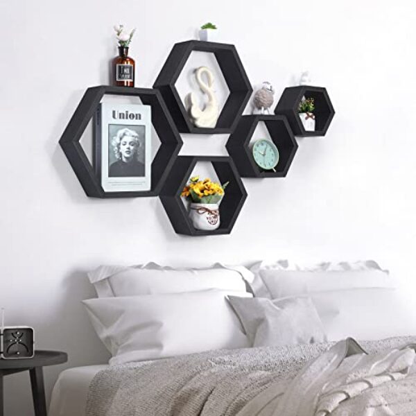 Black Hexagonal Floating Shelves - Set of 5