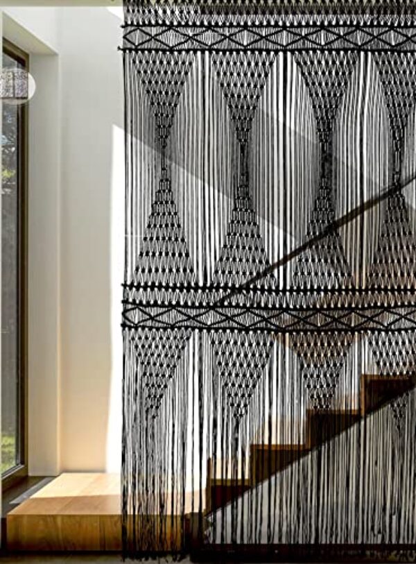 Black Macrame Curtain Wall Hanging, 127x190 cm