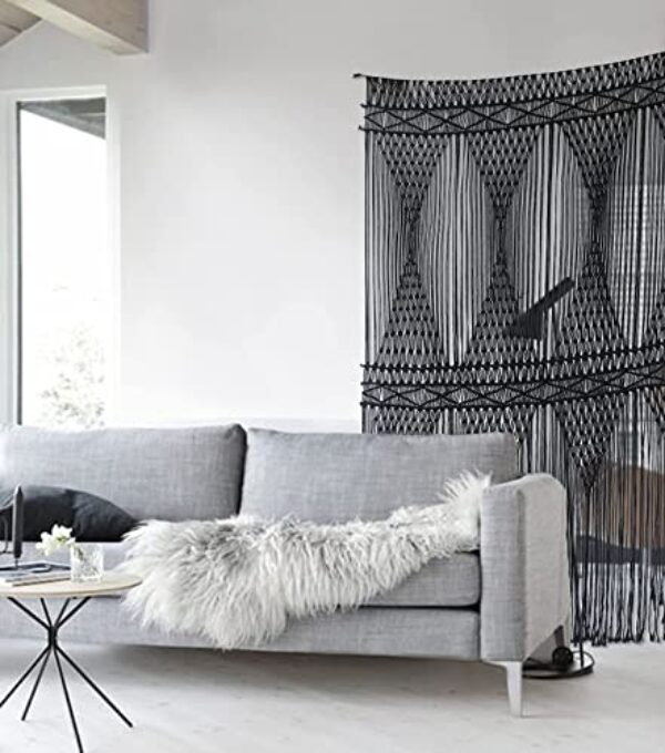 Black Macrame Curtain Wall Hanging, 127x190 cm