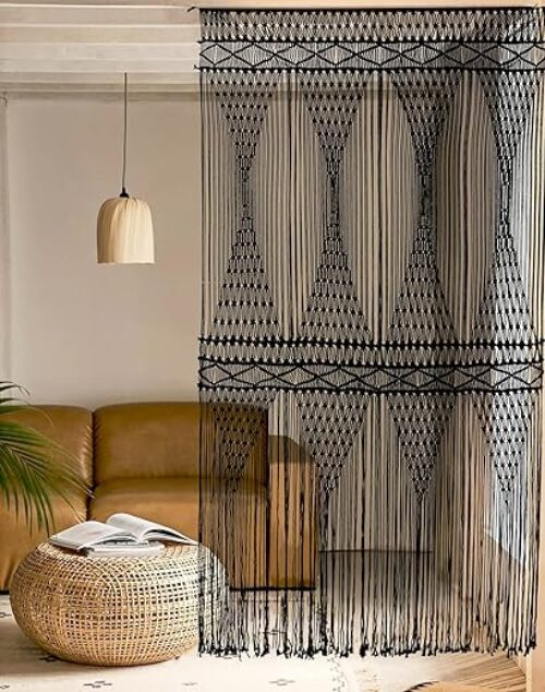Black Macrame Curtain Wall Hanging, 127X190 Cm