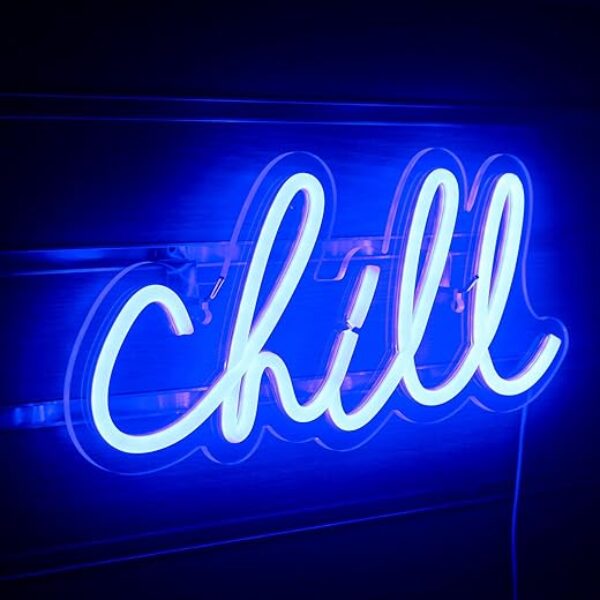 Blue LED Chill Neon Light, Wall Decor, 14x7
