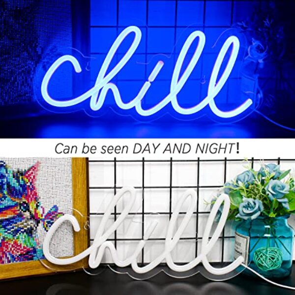 Blue LED Chill Neon Light, Wall Decor, 14x7