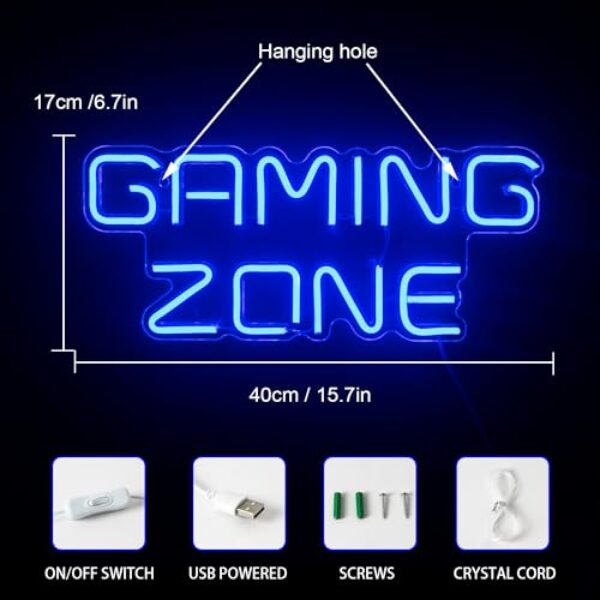 Blue LED Gaming Zone Neon Sign - Wall Decor