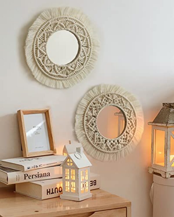 Boho Chic Round Macrame Wall Mirrors Set (2)