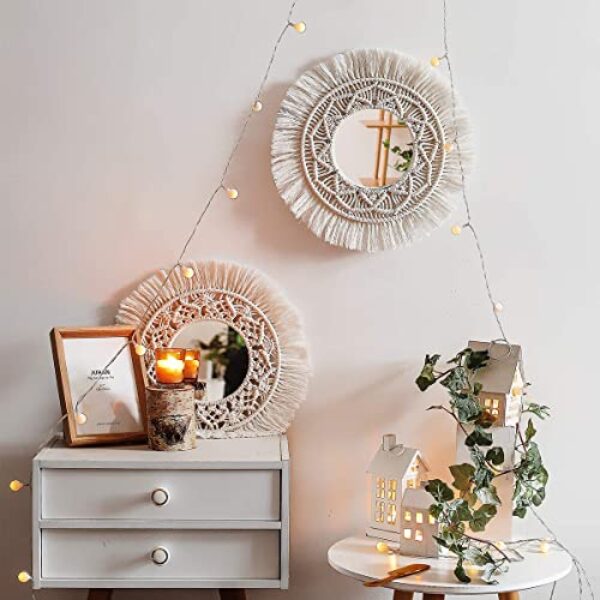 Boho Chic Round Macrame Wall Mirrors Set (2)