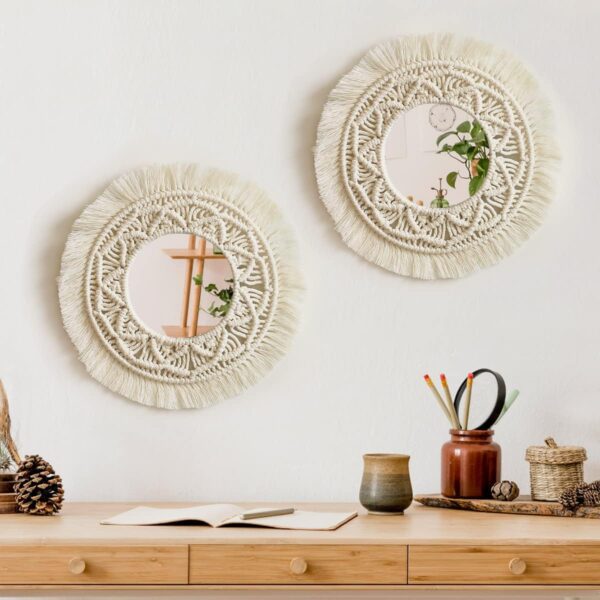 Boho Chic Round Macrame Wall Mirrors Set (2)