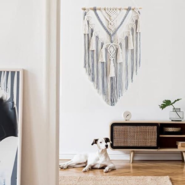 Boho Cotton Macrame Wall Hanging - Ivory/Grey, 74cm