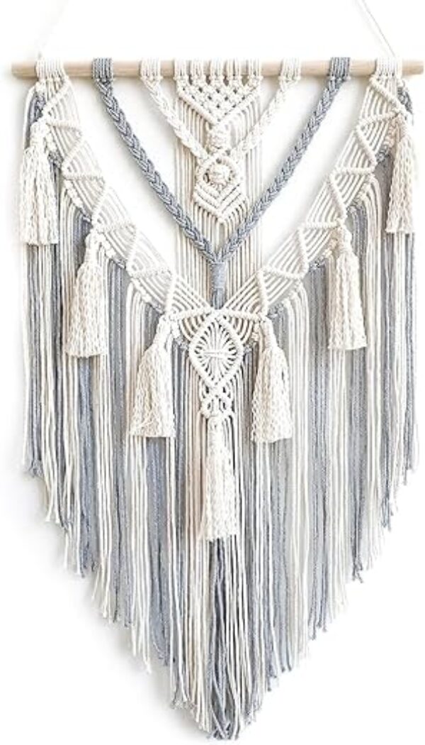 Boho Cotton Macrame Wall Hanging - Ivory/Grey, 74cm