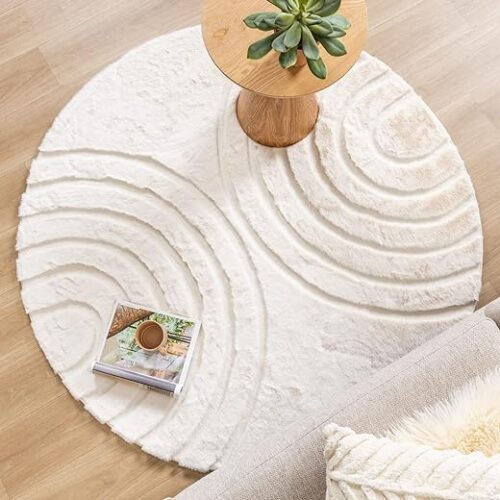 Boho Cream High Pile Rug - 200 Cm Diameter