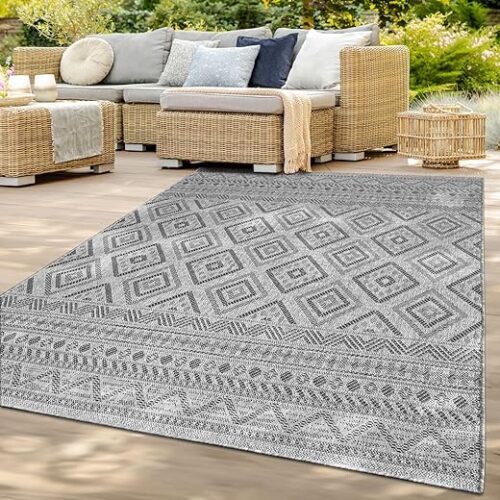 Boho Geometric Indoor/Outdoor Rug - Dark Grey, 300X400 Cm