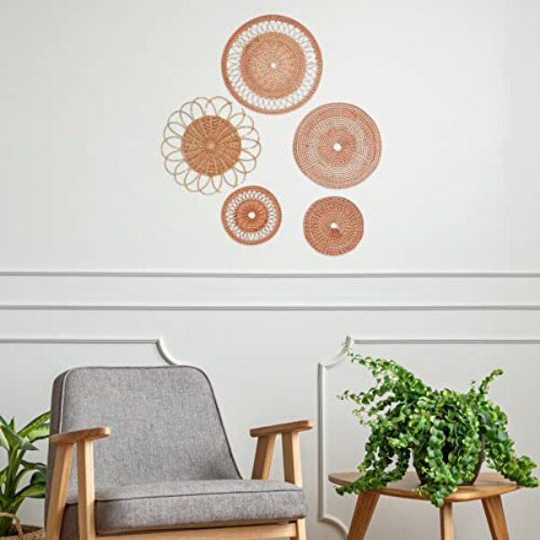 Handgeflochtene Boho-Wandkörbe (Rattan, 5-tlg.)