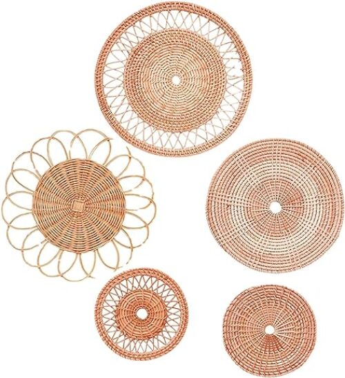 Boho Hand-Woven Wall Baskets Set (Rattan, 5-Piece)