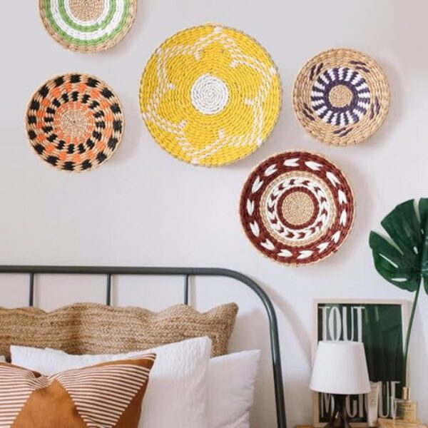 Boho Handgeflochtene Rattan Wandkörbe, 20-30 cm