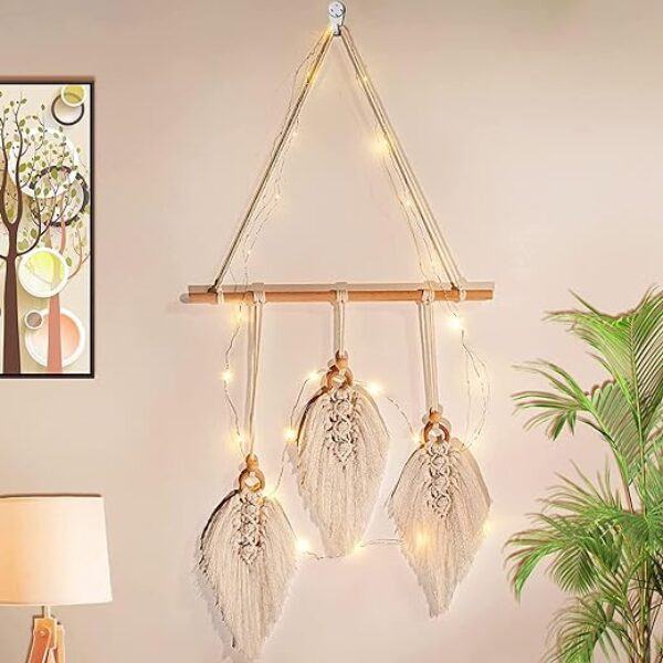 Boho Makramee Wandteppich - Handgemacht Elfenbein Baumwolle